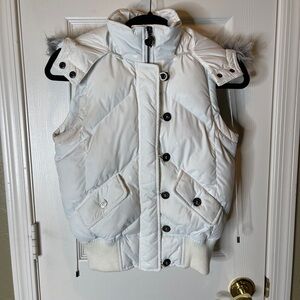 White Puffer Vest with Faux Fur Trim
